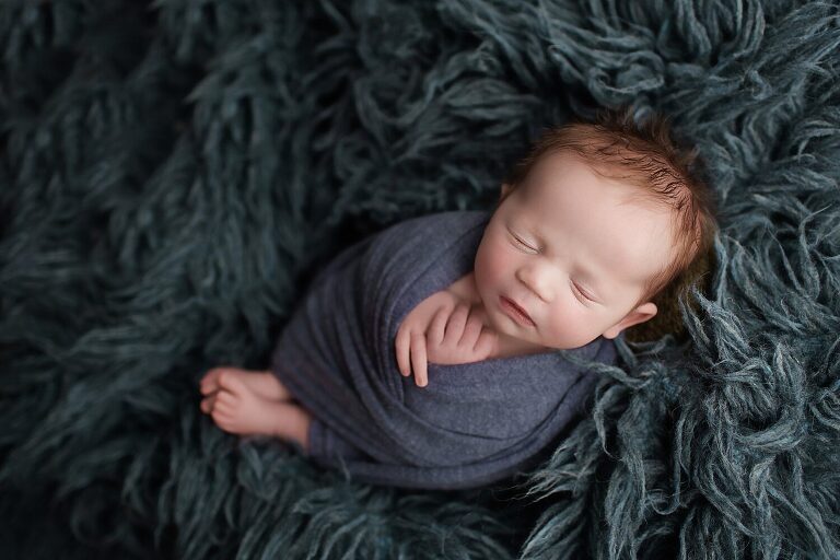 baby portraits, swaddled baby in blue